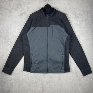 prAna Jacket Mens XL Gray Quilted Panel Wool Blend Full Zip Pockets Hiking